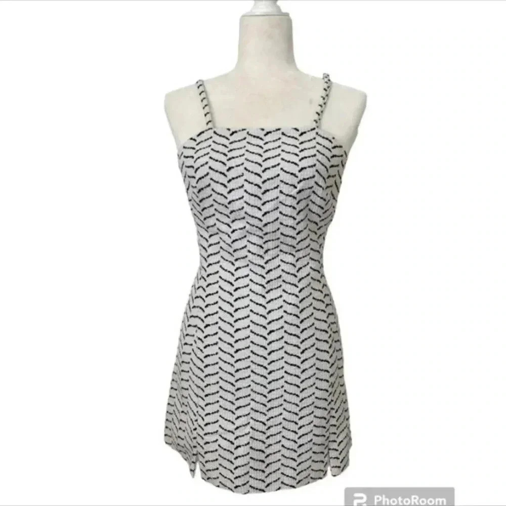 AYR Y2K Spaghetti Strap Tweed Dress Size 0 White Mini Cocktail